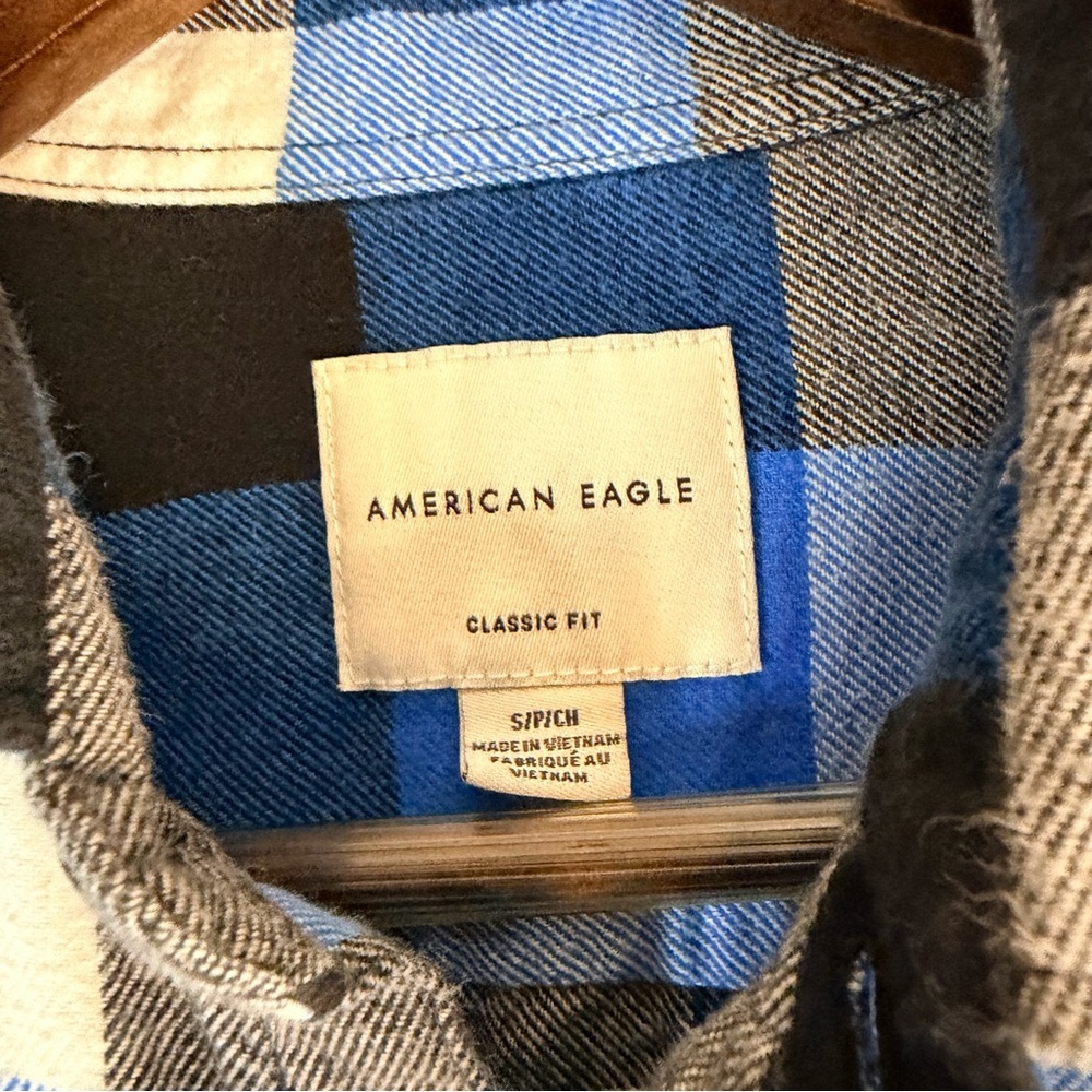 AMERICAN EAGLE Men’s Size S Shirt Button Down Blue Buffalo Plaid Flannel Classic - Picture 8 of 16